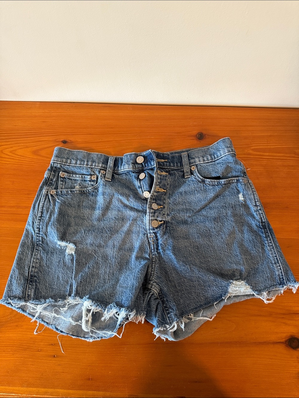 GAP Distressed Button-Fly Denim Shorts - Blue